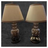 Japanese Satsuma Lamps with Asian Motif, Yozan Stu
