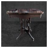 Victorian Era Table with Slide Glass Top, Amber Fi