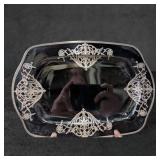 Black Amethyst Glass Tray with Silver Overlay, 12