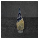 Tall Hand-Blown Glass Vase with Swirled Blue and Y