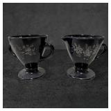 Amethyst Glass Cream and Sugar Set with Silver Ove