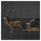 Two Cast Metal Deer Figures, Standing and Resting