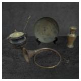 Brass Lot Featuring 11-Inch Plate, Horn, Smudge Po