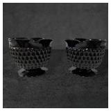 Amethyst Glass Candle Holders with Diamond Pattern