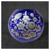Cobalt Blue Ivy Bowl with Silver Floral Overlay