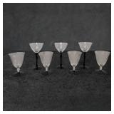 Seven Black Amethyst Glass Stemmed Goblets and Win