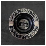 Black Amethyst Glass Ashtray with Silver Overlay W