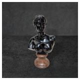Black Amethyst Glass Venus Bust on Wooden Base