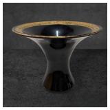 Amethyst Glass Pedestal Bowl with Gold Filigree Ri
