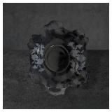 Black Amethyst Glass Serving Plate with Silver Flo