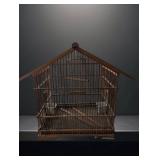 Mid-Century Bamboo Skewer Birdcage with Asian Porc