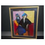 Framed 39 in by 32 in Print of Stylized Seated Wom