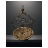 Mid-Century Brass-Toned Bird Cage with Pop Art New