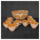 Vintage Carnival Glass Punch Bowl Set with 10 Cups