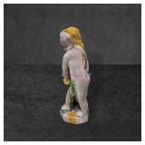 Majolica Pottery Putti Figurine with Basket, 11 In
