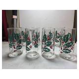 Eight Glass Tumblers with Holly Leaf and Berry Des