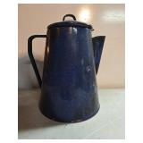 Blue Enamelware Coffee Pot with Lid and Spout, App