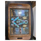 Wooden Serving Tray with Inlaid Masonic Symbol and