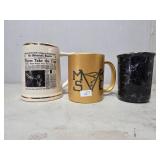 Three Themed Ceramic Mugs with Gold Accents
