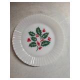 Eight Milk Glass Holly Pattern Plates with Scallop
