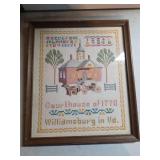 Framed Cross-Stitch Artwork Depicting Williamsburg