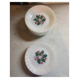 Eleven Holly Bowls and Six Holly Plates with Ribbe