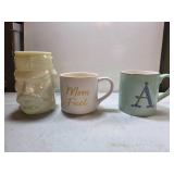 Three Coffee Mugs Featuring Figurative and Decorat