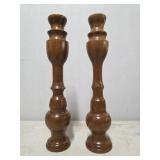 Two Turned Wooden Candle Sticks with Rounded Bases