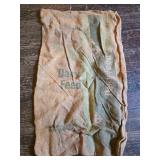 Vintage Burlap Sack with Faded Graphics and Text