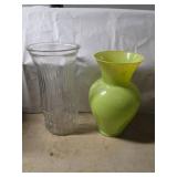 Glass Vases: Ribbed Clear Glass and Green Opaline