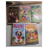Five VHS Tapes Featuring Animated and Thematic Con