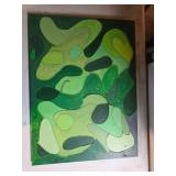 Abstract Green Multi-Tonal Textured Painting on Ca