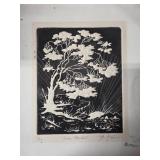 Black-and-White Linocut Print 