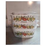 Four CorningWare Square Casserole Dishes with Flor