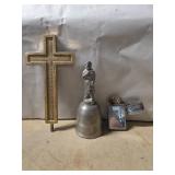 Brass Cross, Saint Peter Metal Bell, and Engraved