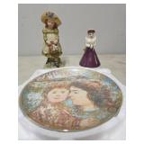 3 Decorative Porcelain Items: Edna Hibel Plate, Fi