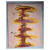 Abstract Acrylic Painting on Canvas with Red and Y