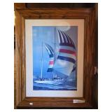 Framed Sailboat Photograph with Oak Frame, 30 in b