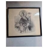 Framed Print Depicting Woman in Bonnet Drinking, B