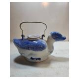 Chinese Duck-Shaped Teapot with Blue Handpainted D