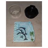 Decorative Ceramic Florida Tray, Glass Bowl, and B