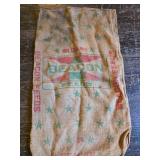Vintage Burlap Feed Sack with Printed Green and Re