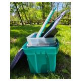 Six Assorted Plastic Storage Bins with Lids