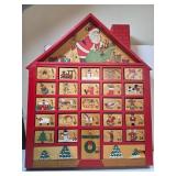 Wooden House-Shaped Advent Calendar with Ornaments