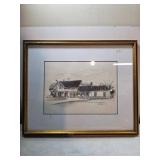 Framed 1985 Pen-and-Ink Drawing of Montchanin Stat
