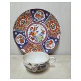 Japanese Imari-Style Tea Cup and Saucer with Flora