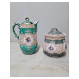 Porcelain Coffee Pot and Sugar Bowl Set with Flora