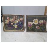Framed Floral Prints Under Glass with Metallic Bor