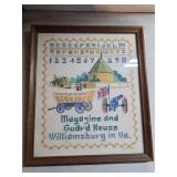 Framed Cross-Stitch Sampler Depicting Magazine and
