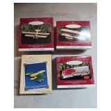 Four Hallmark Keepsake Ornaments: Airplanes and Tr